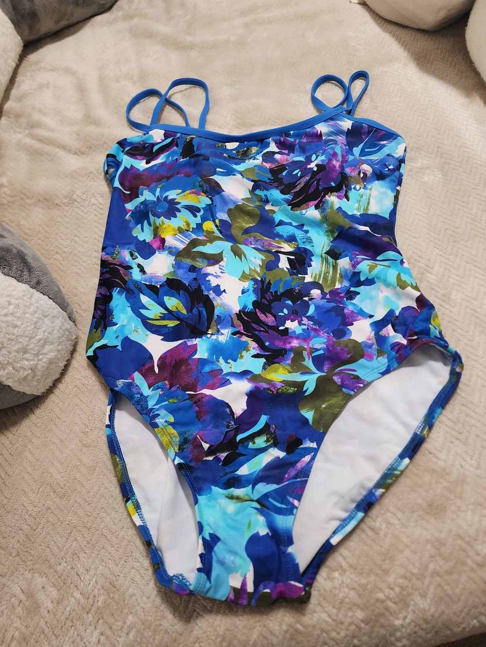 Catalina Blue Floral Print One-Piece Swimsuit Size XL NWT